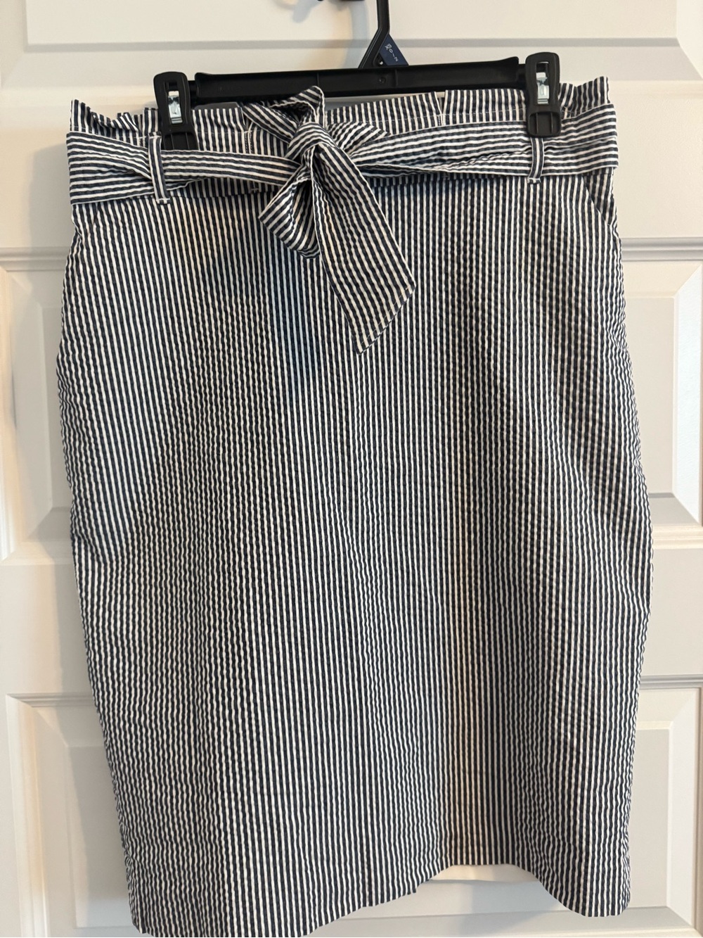 Ann Taylor Blue and White Striped Paperbag Waist Pencil Skirt